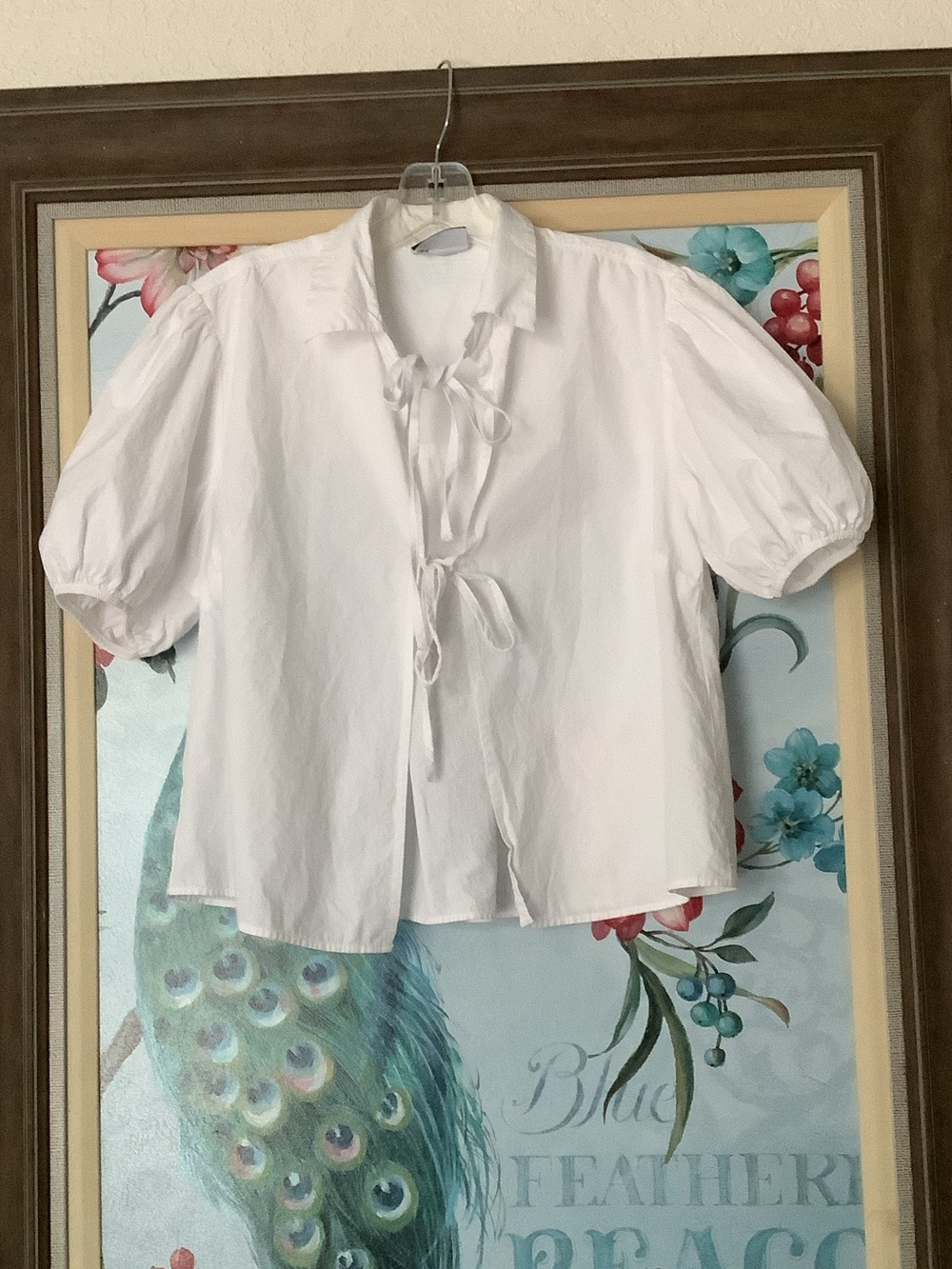 White Tie-Front Puff Sleeve Top - Women